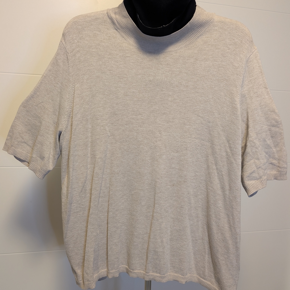 Beige Short Sleeve Knit Top